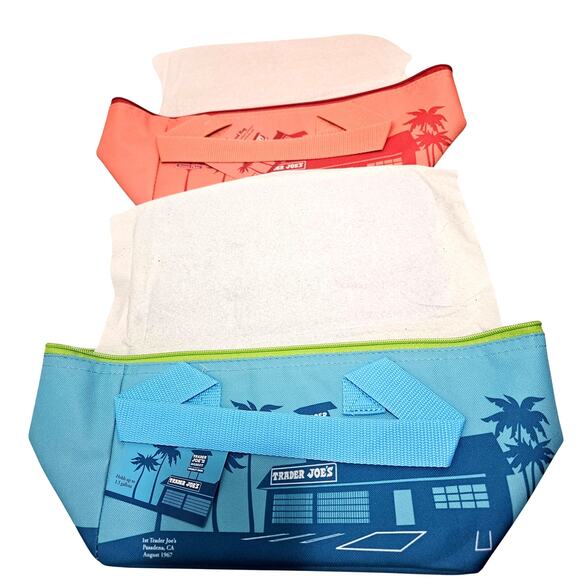 Trader Joe's Peach and Blue Mini Insulated Cooler Tote Bags Limited Edition New - Picture 4 of 4